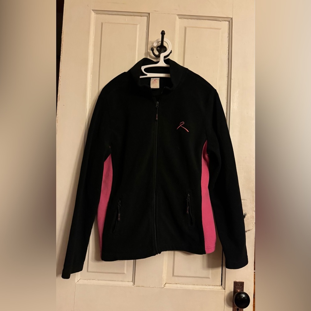 Black Jacket with Pink Side Panels  Breast Cancer Ribbon and Zip Pockets